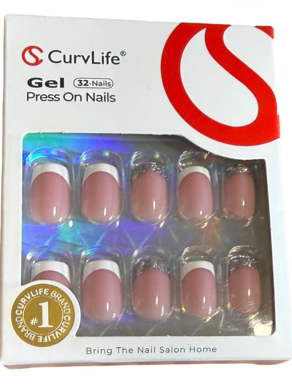 CurvLife Gel Press On Nails Glitter French Short Square